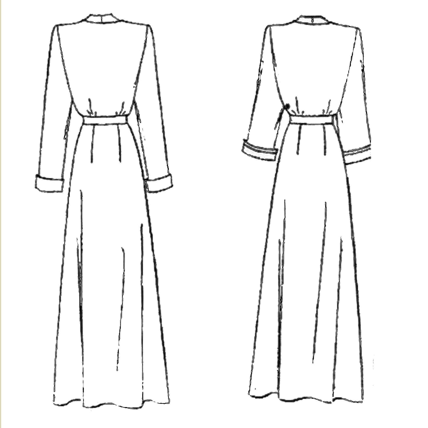 Outline drawings of robe back views.