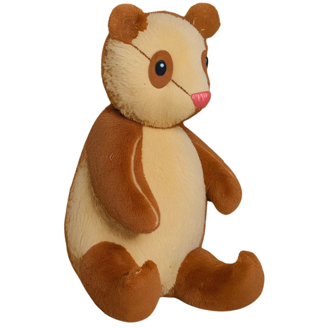 Plush toy resembling a bear on a white background