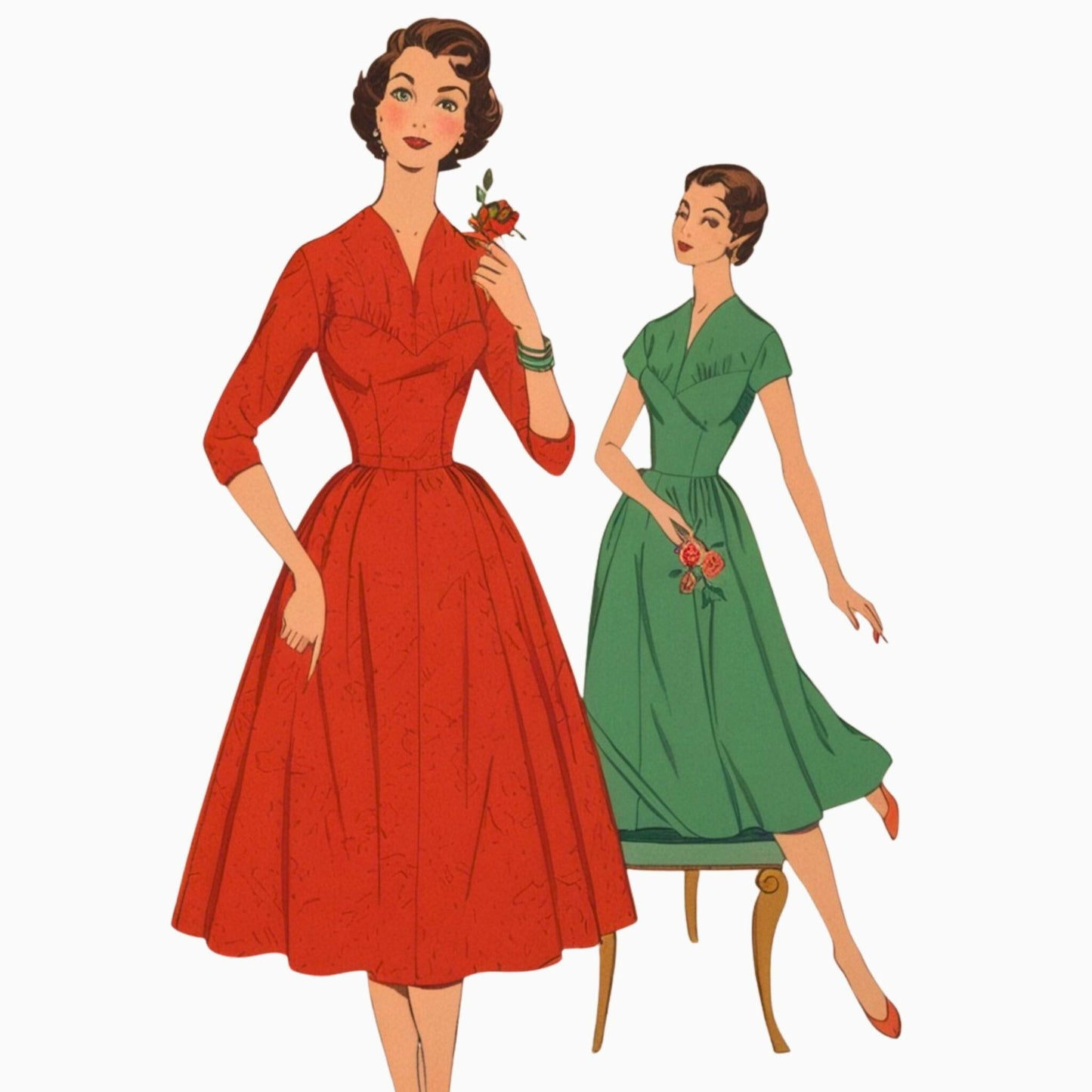 1950's Symönster:"Pattie" Swingklänning, Bröllop, Dagtid - Byst 32" (81.3cm)