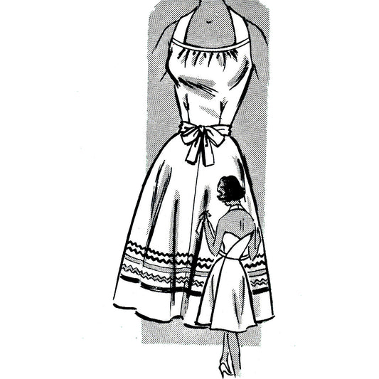 Model wearing halter dress made from sewing pattern printed Pattern 4498