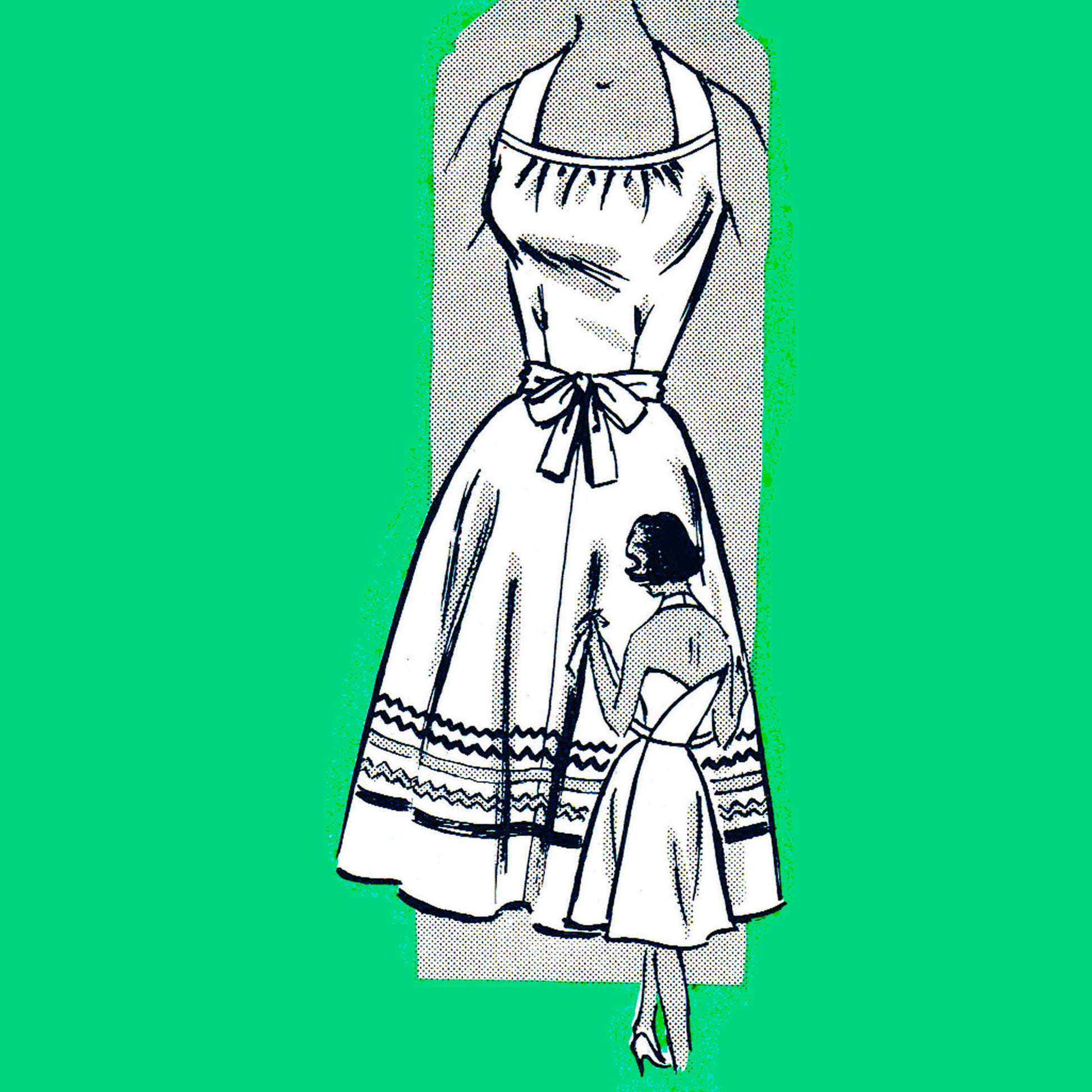 Model wearing halter dress made from sewing pattern printed Pattern 4498