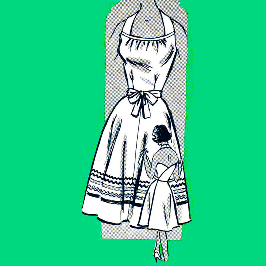 Model wearing halter dress made from sewing pattern printed Pattern 4498
