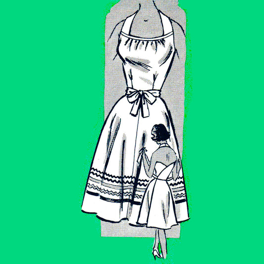 Model wearing halter dress made from sewing pattern printed Pattern  4498