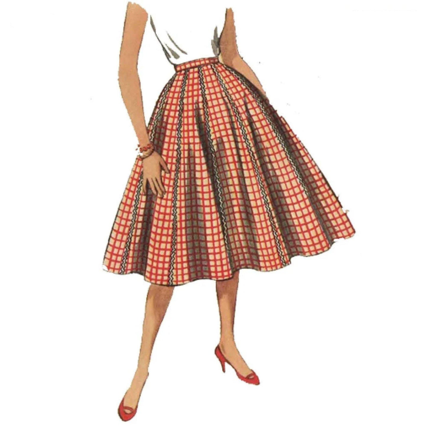 Model wearing skirt made using pattern Simplicity 1087 26 pattern.