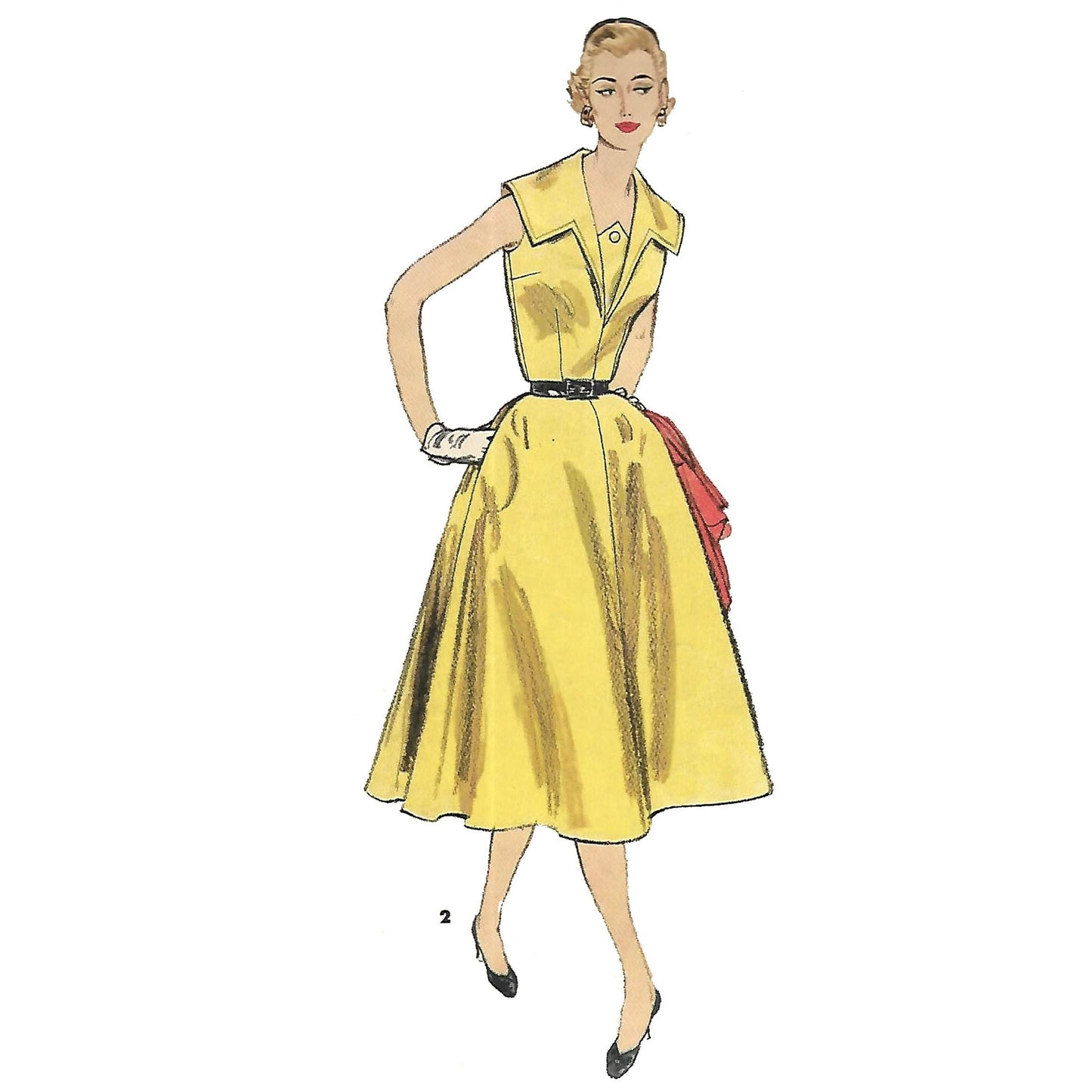 Model wearing 1950s dress with two skirts and detachable collar made from Simplicity 1132 34 pattern