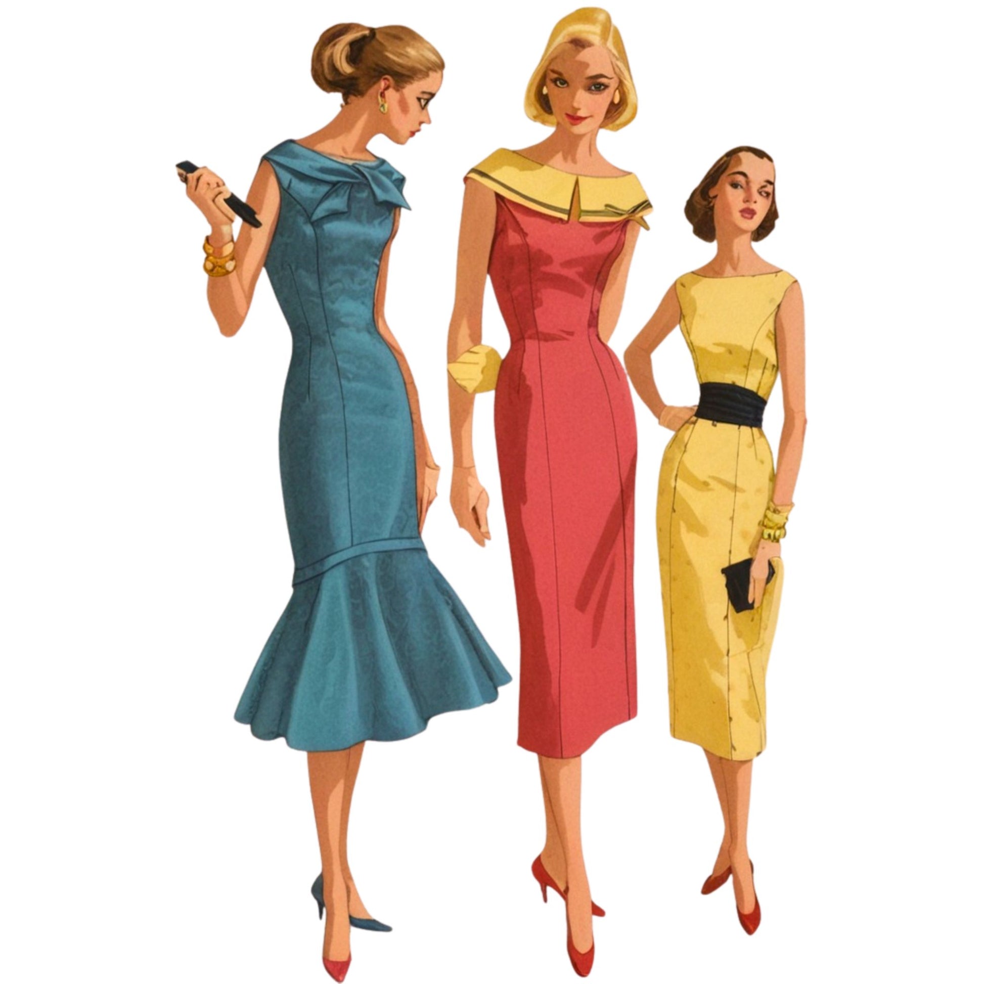 1950s Pattern, Hollywood 'Eyecatcher' Midi Dress - Multi sizes - Vintage Sewing Pattern Company