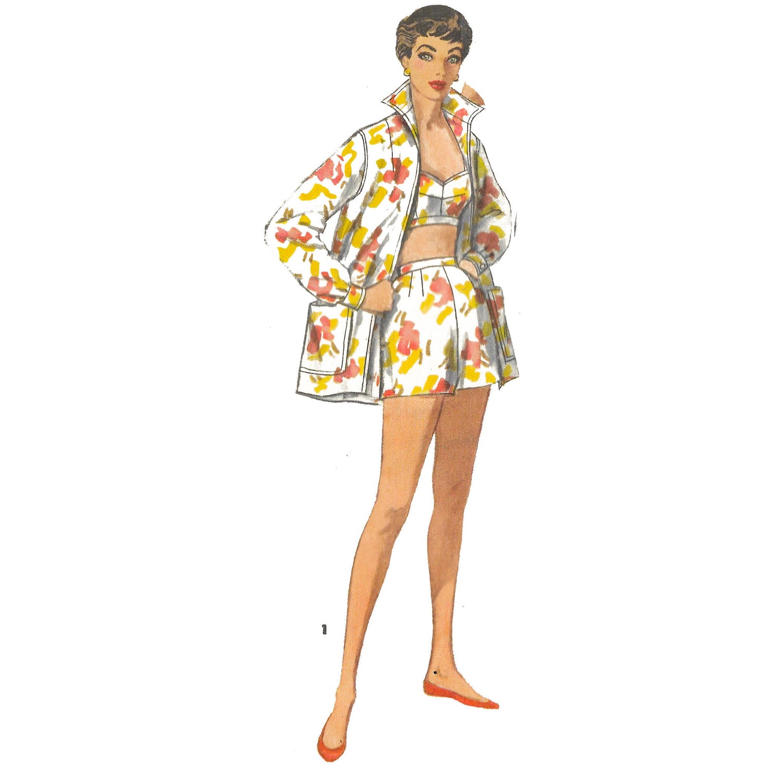 Model wearing 1950s three-piece playsuit made from Simplicity 1659 pattern