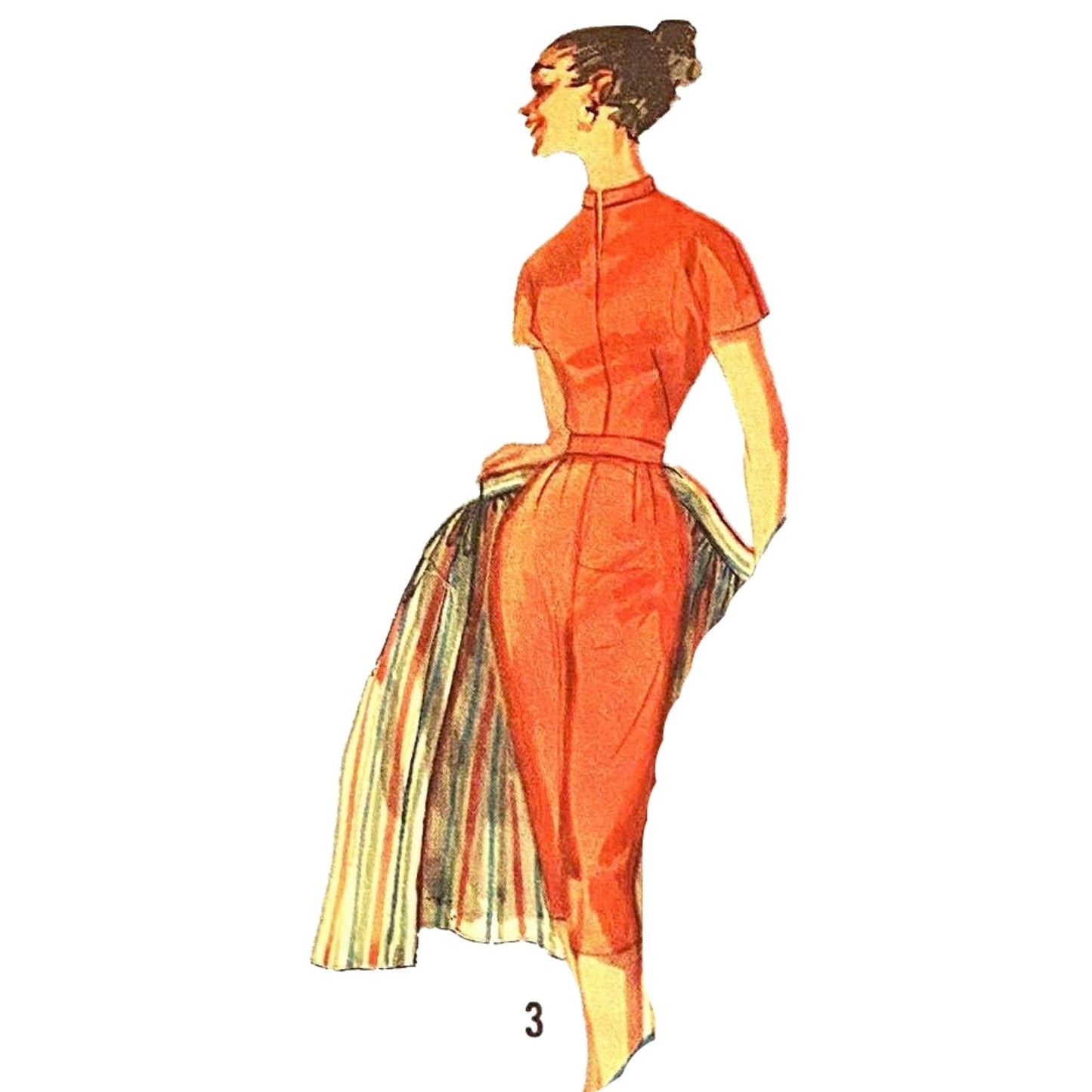 Model wearing 1950s pants in two lengths, blouse and overskirt made from Simplicity 1812 pattern