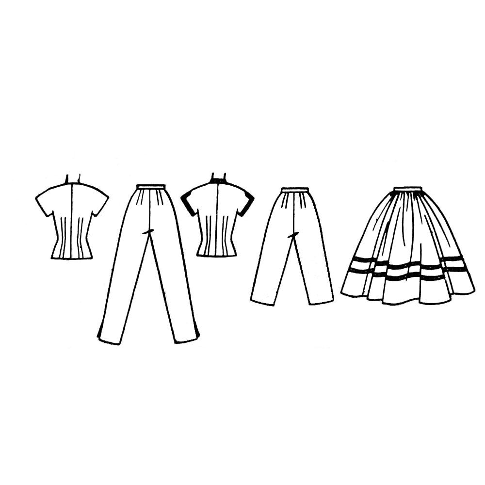 Line drawing of dress and pants