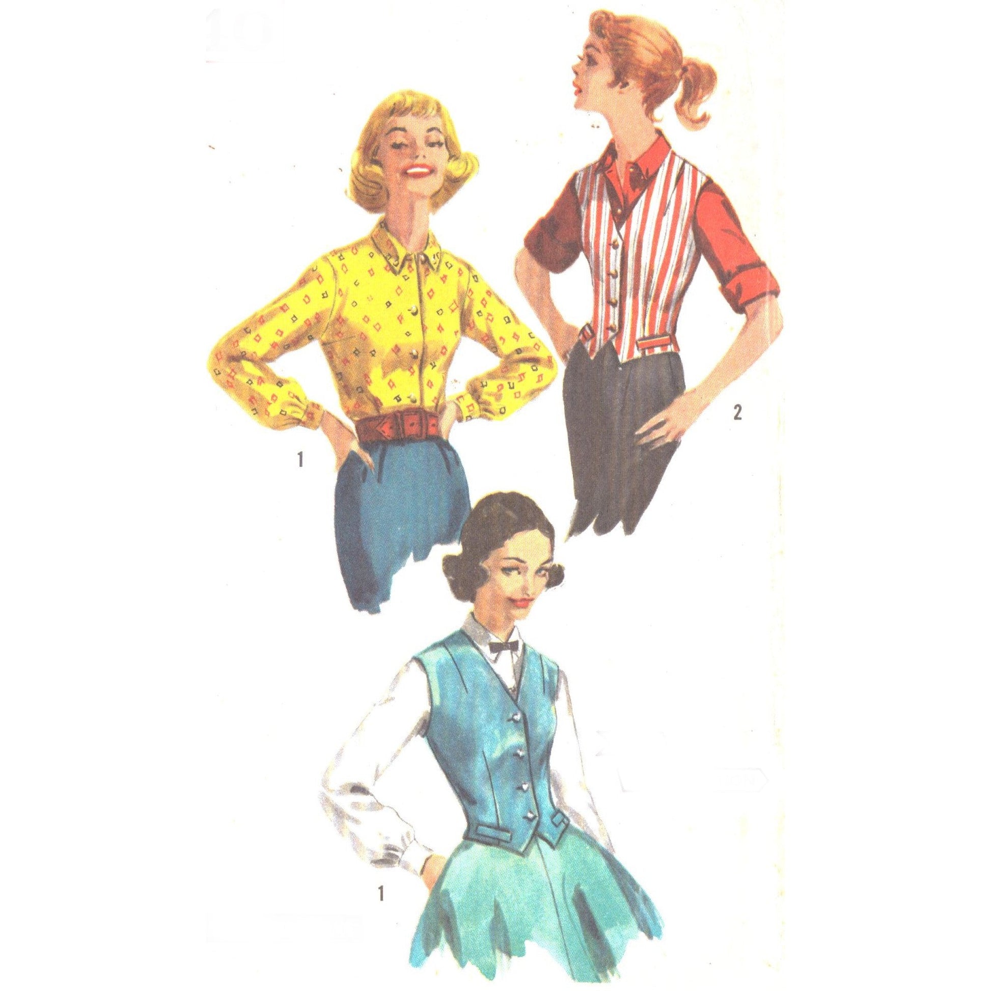 PDF 1950s Sewing Pattern, Weskit & Blouse Bust 37” (94cm) Downl