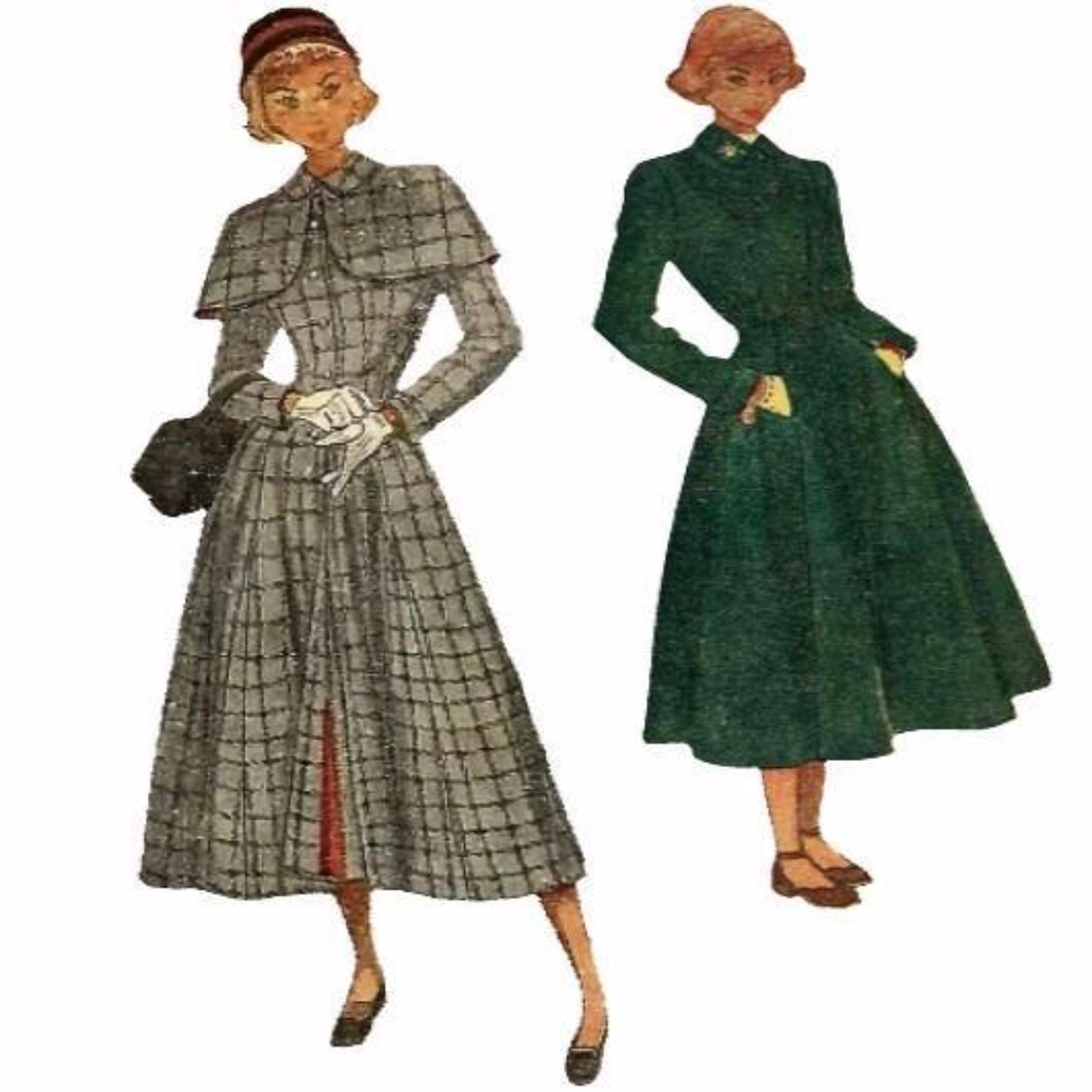 1940's Multi-size Pattern, Cape Coat with Detachable Cape PDF Download - Vintage Sewing Pattern Company