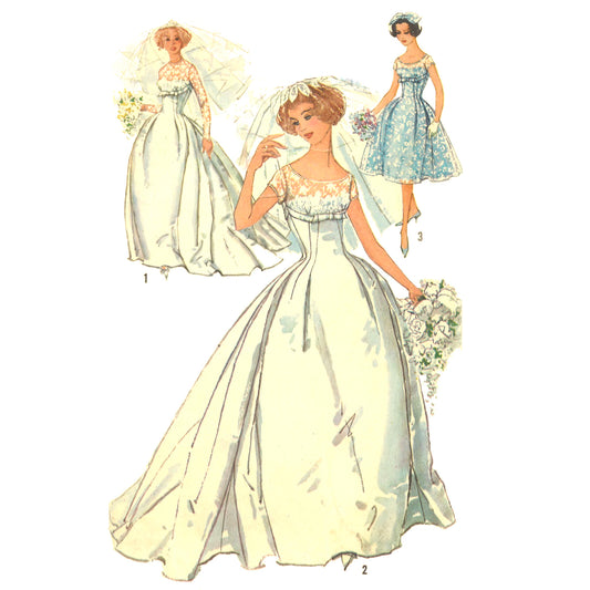 1950's Sewing Pattern, Wedding Dress, Bridesmaid Dress, Bridal Dress, Train  - Bust 32" (81.3cm)