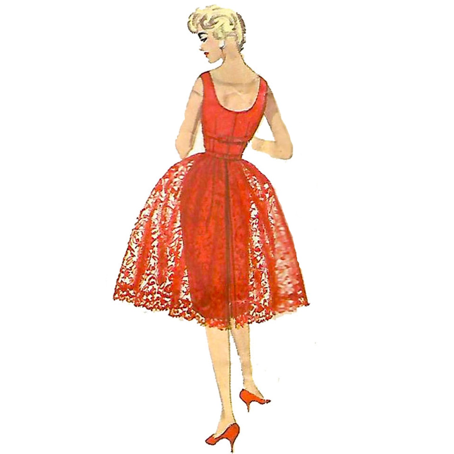 Model wearing 1950s dress, jacket and overskirt made from Simplicity 3035 pattern
