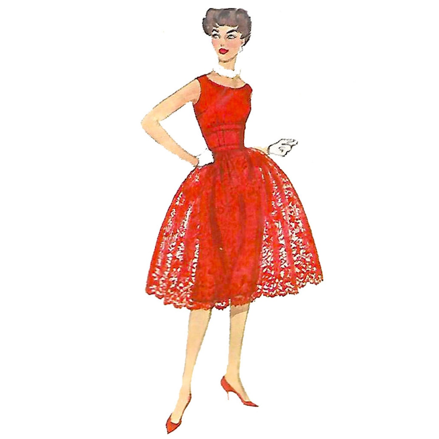 Model wearing 1950s dress, jacket and overskirt made from Simplicity 3035 pattern