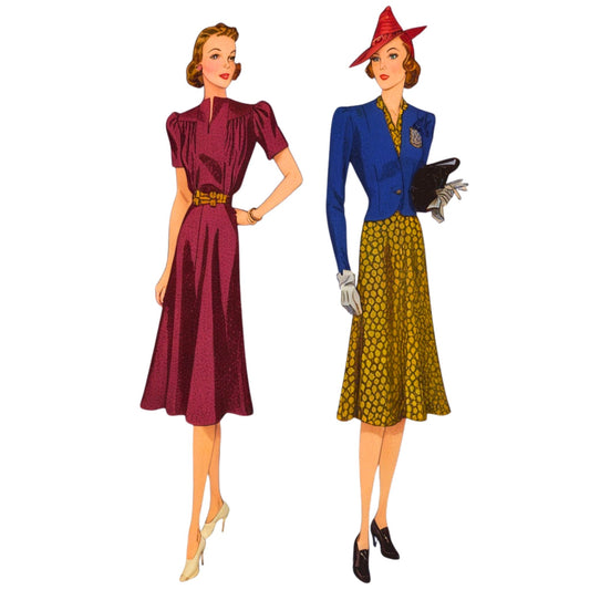 Two vintage-style women's outfits on a white background