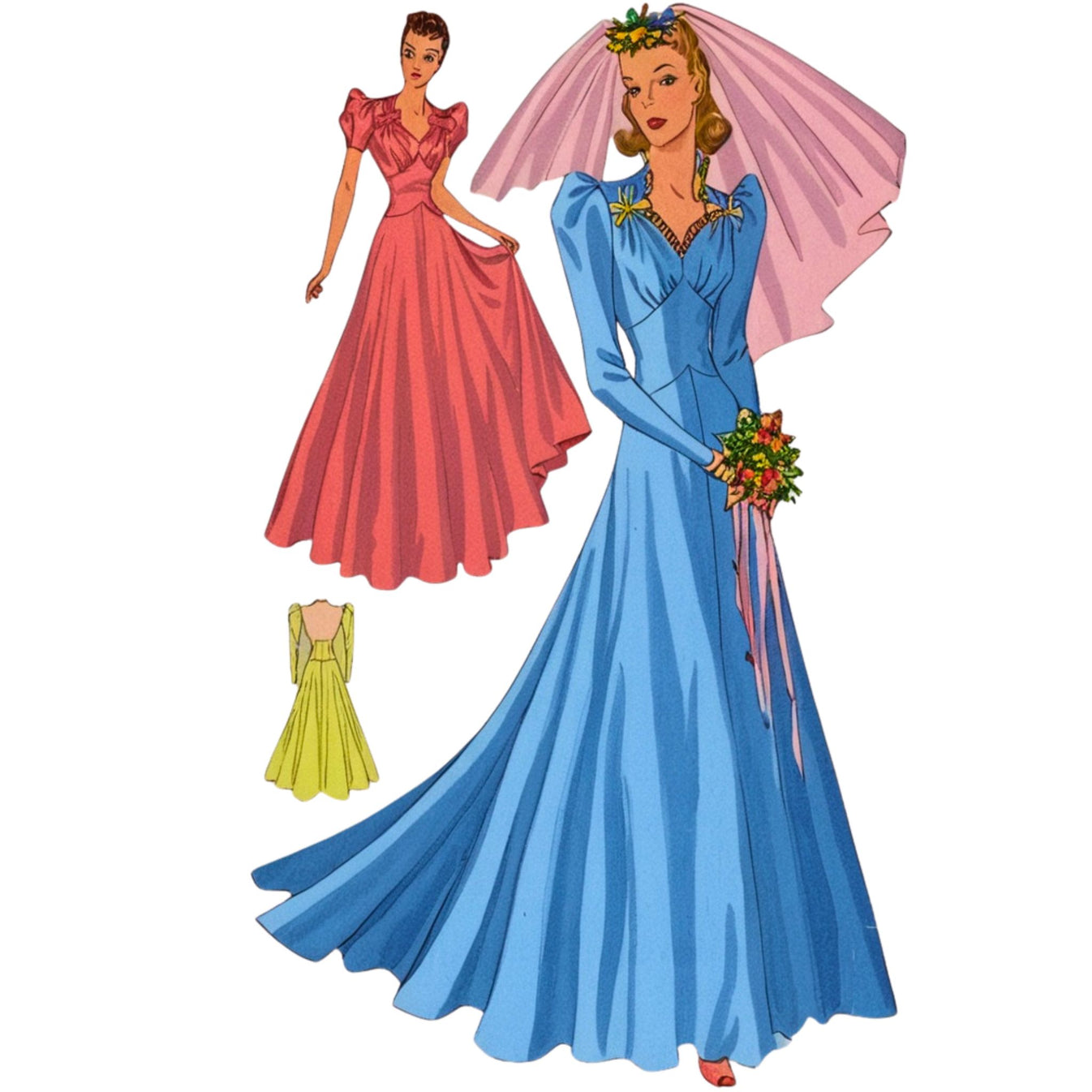 PDF - 1950s Sewing Pattern, Bridal Gown & Bridesmaid Dress - Bust: 34” (86cm) - Download main image 1