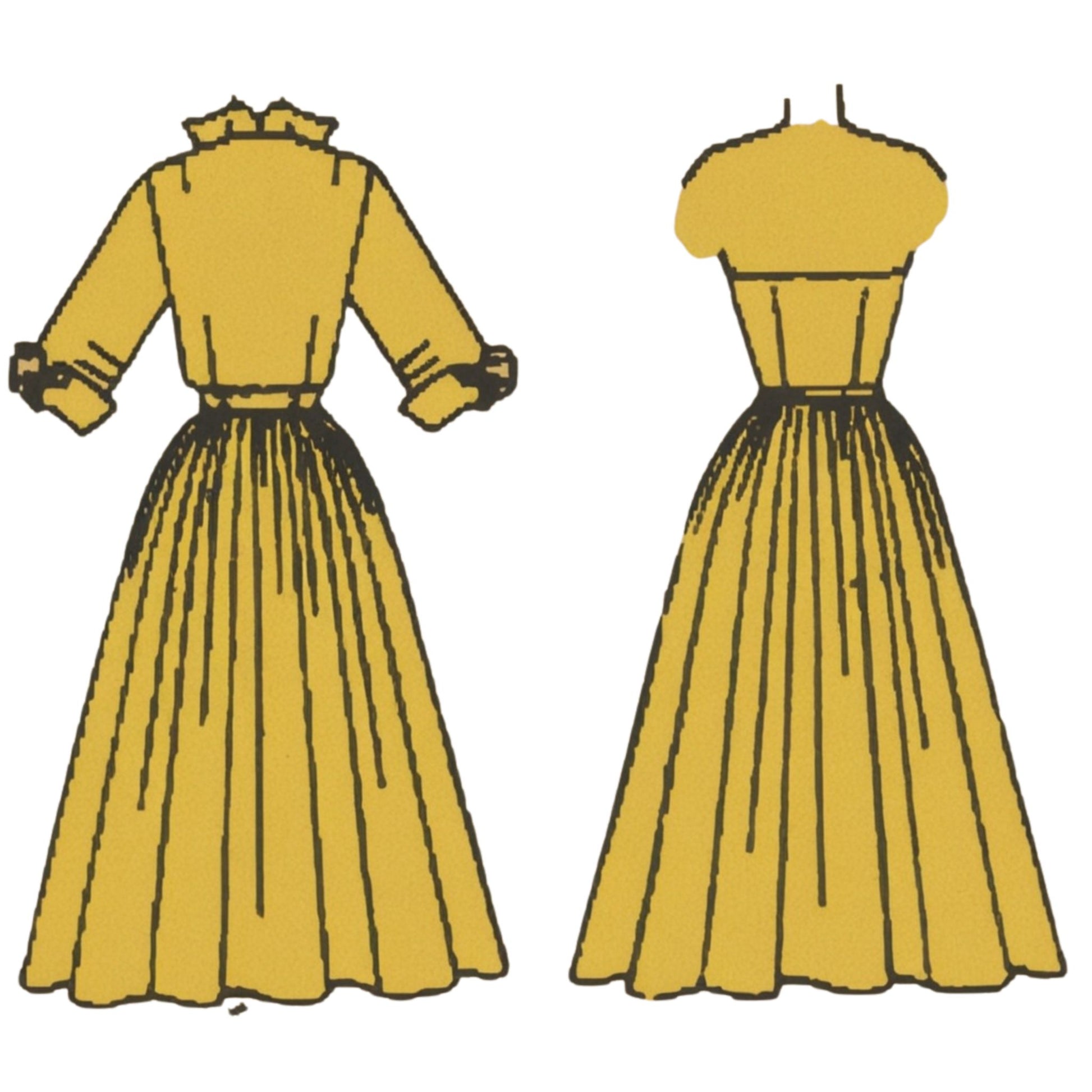 Yellow dress shown from front and back on a white background