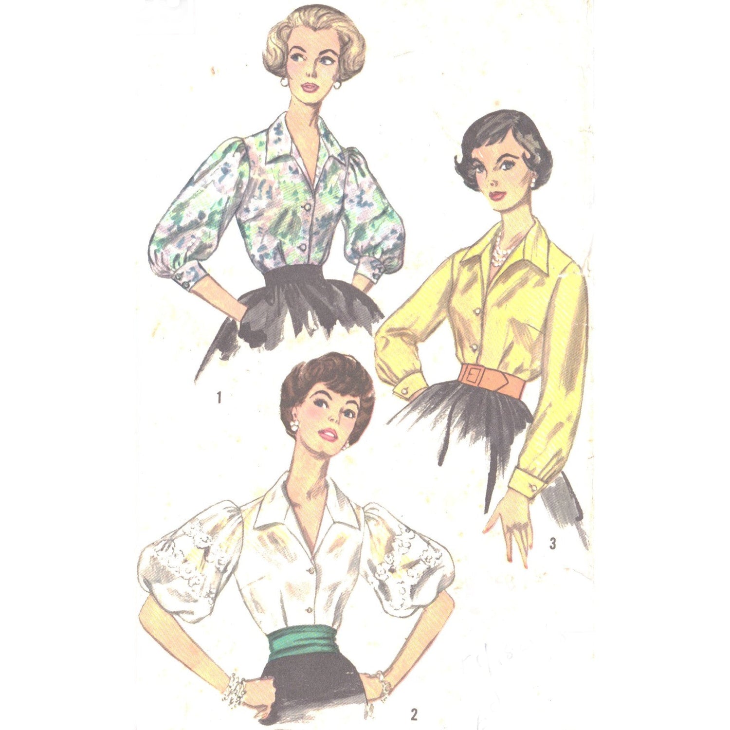 Model wearing blouse made from Simplicity 3229 pattern