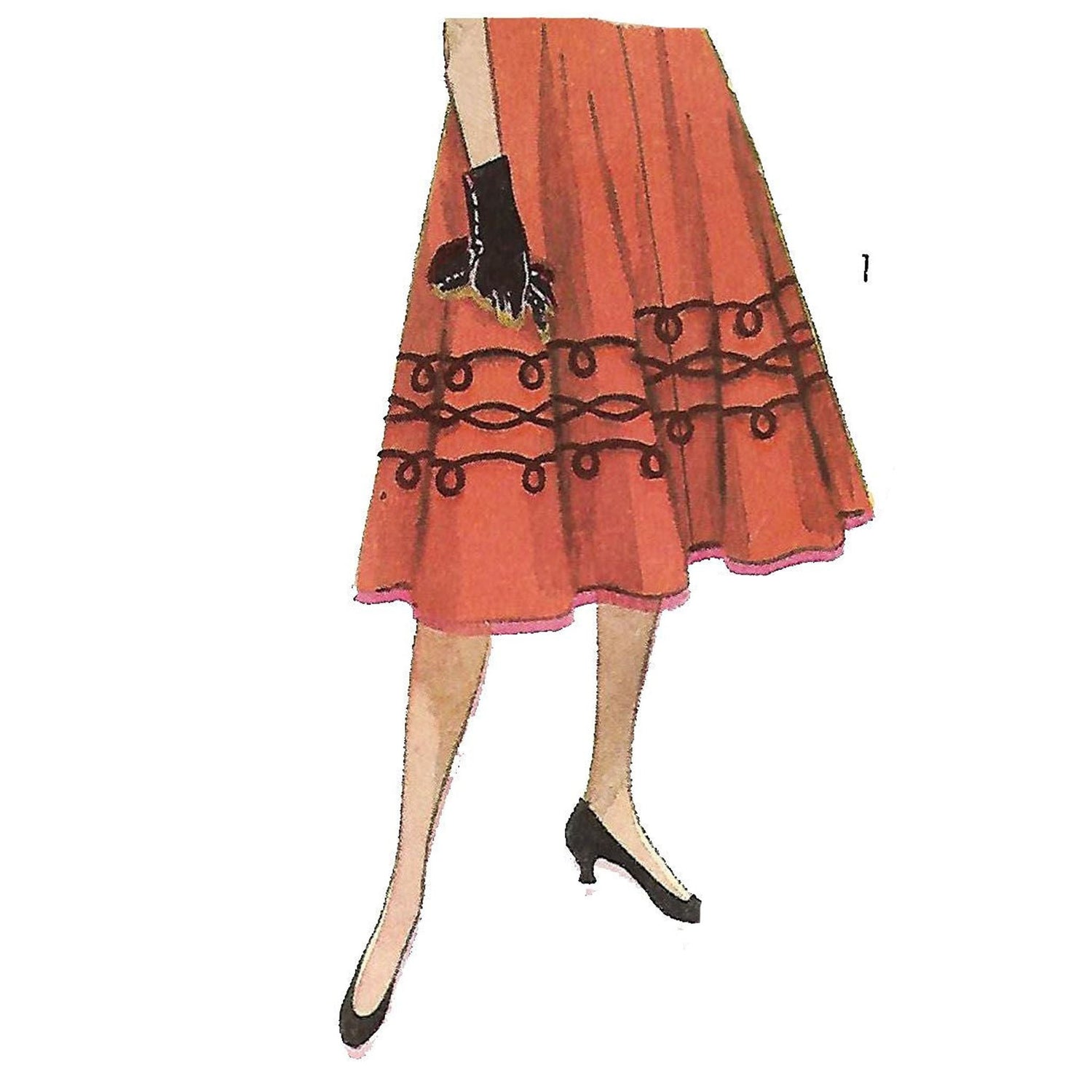 Model wearing 1950s skirt and overskirt, transfer included made from Simplicity 3686 pattern