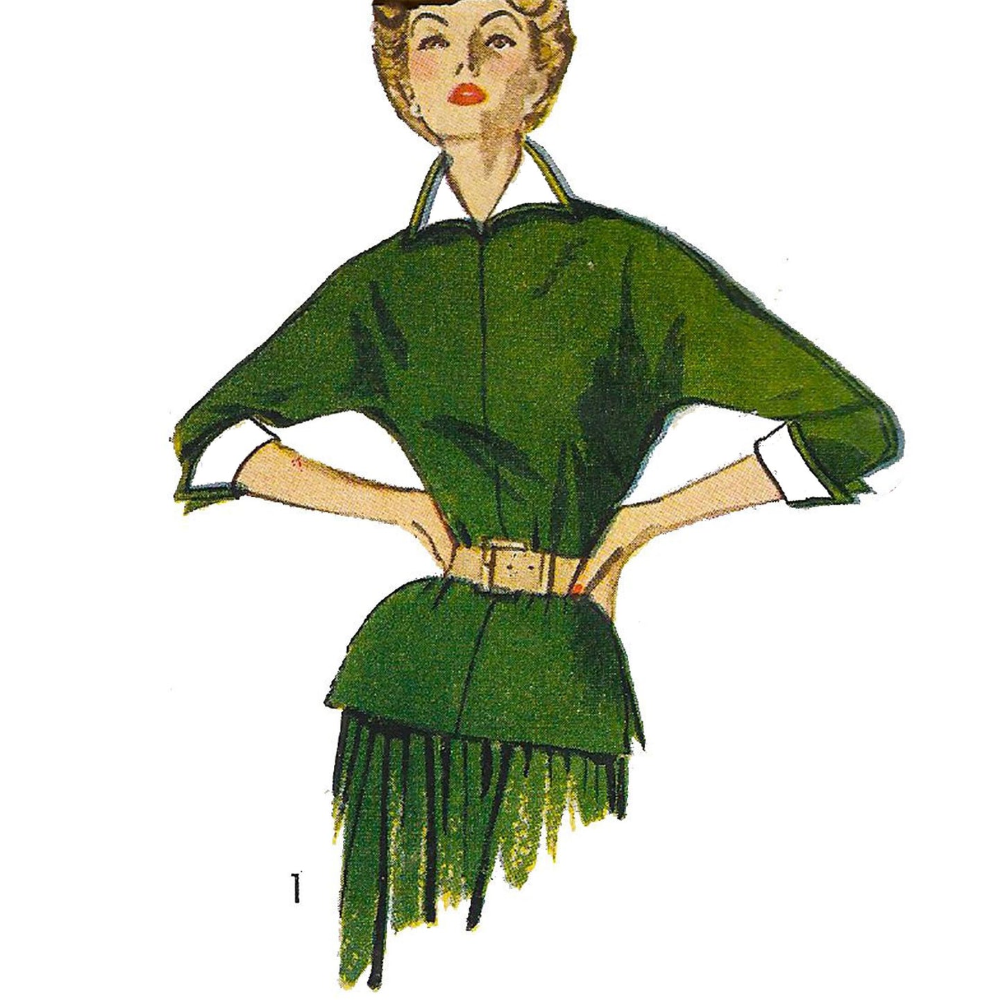 Model wearing 1950s overblouse and blouses with detachable collar, cuffs and scarf made from Simplicity 4010 pattern