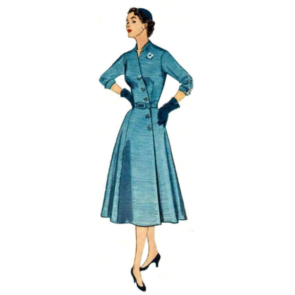 PDF - 1950s Pattern, One-Piece, Front Diagonal Fastening Dress -  Bust 38” (96.5cm) - Download