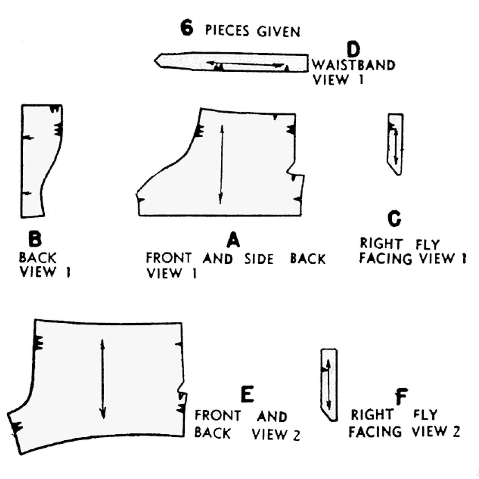 Line drawings of pattern pieces