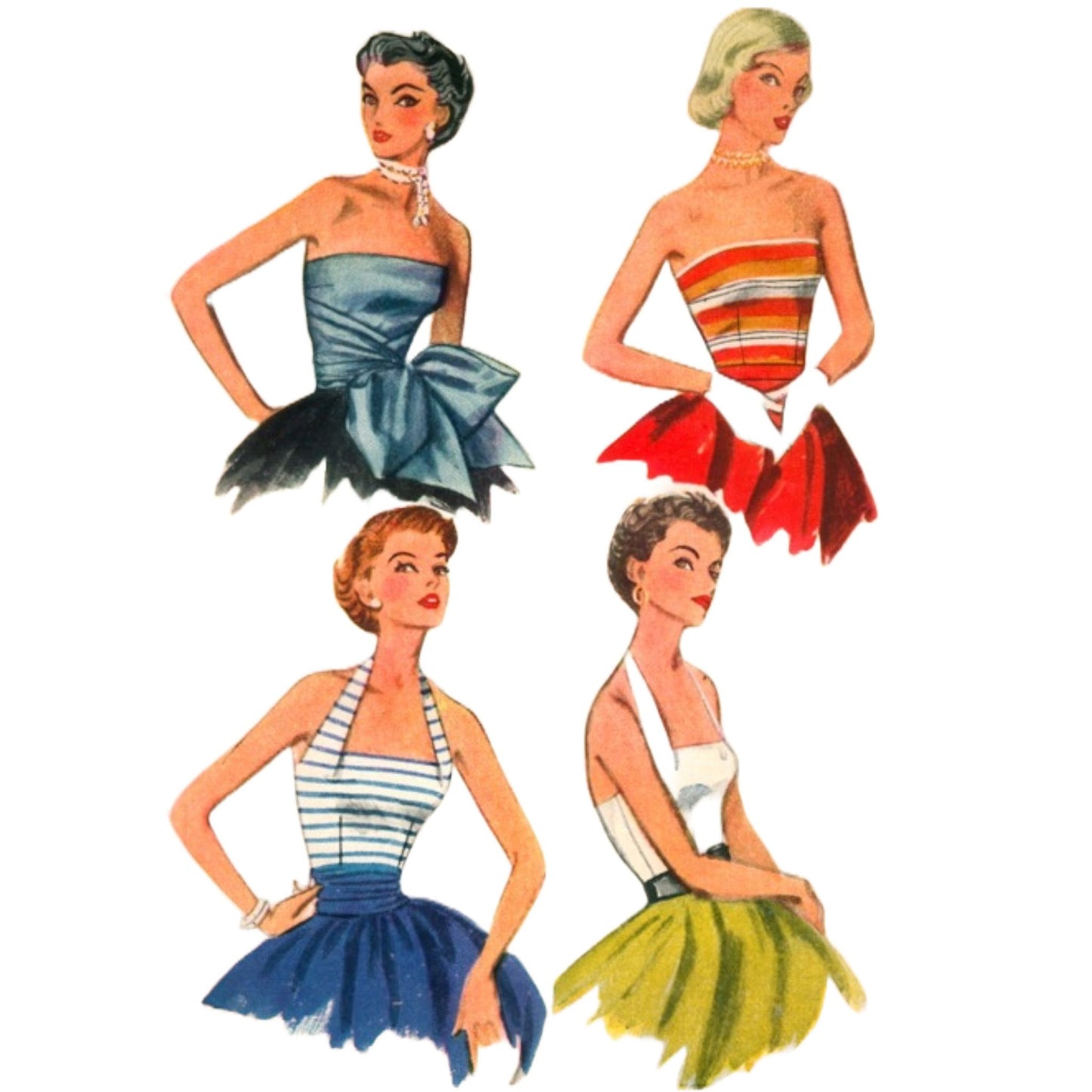 PDF - 1950s Pattern, Quick & Easy Halter Neck, Strapless Tops -  Bust 30” (76.2cm) - Instantly Print at Home