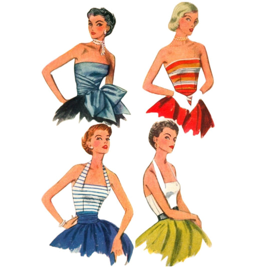 PDF - 1950s Pattern, Quick & Easy Halter Neck, Strapless Tops -  Bust 30” (76.2cm) - Instantly Print at Home