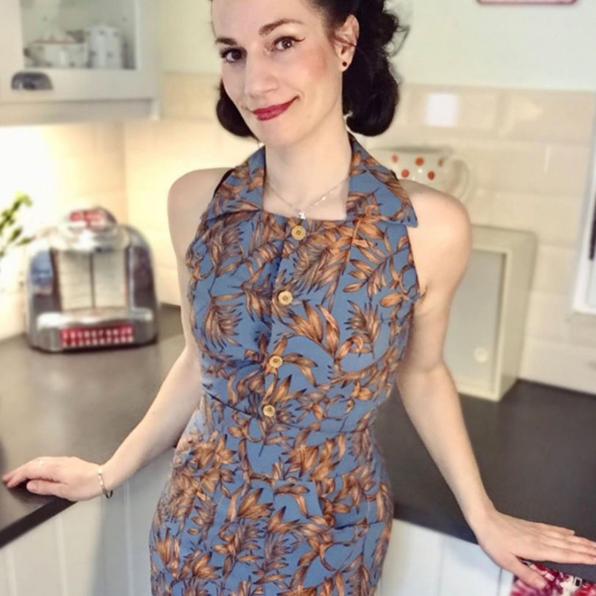 Pretty lady in self made 50s top