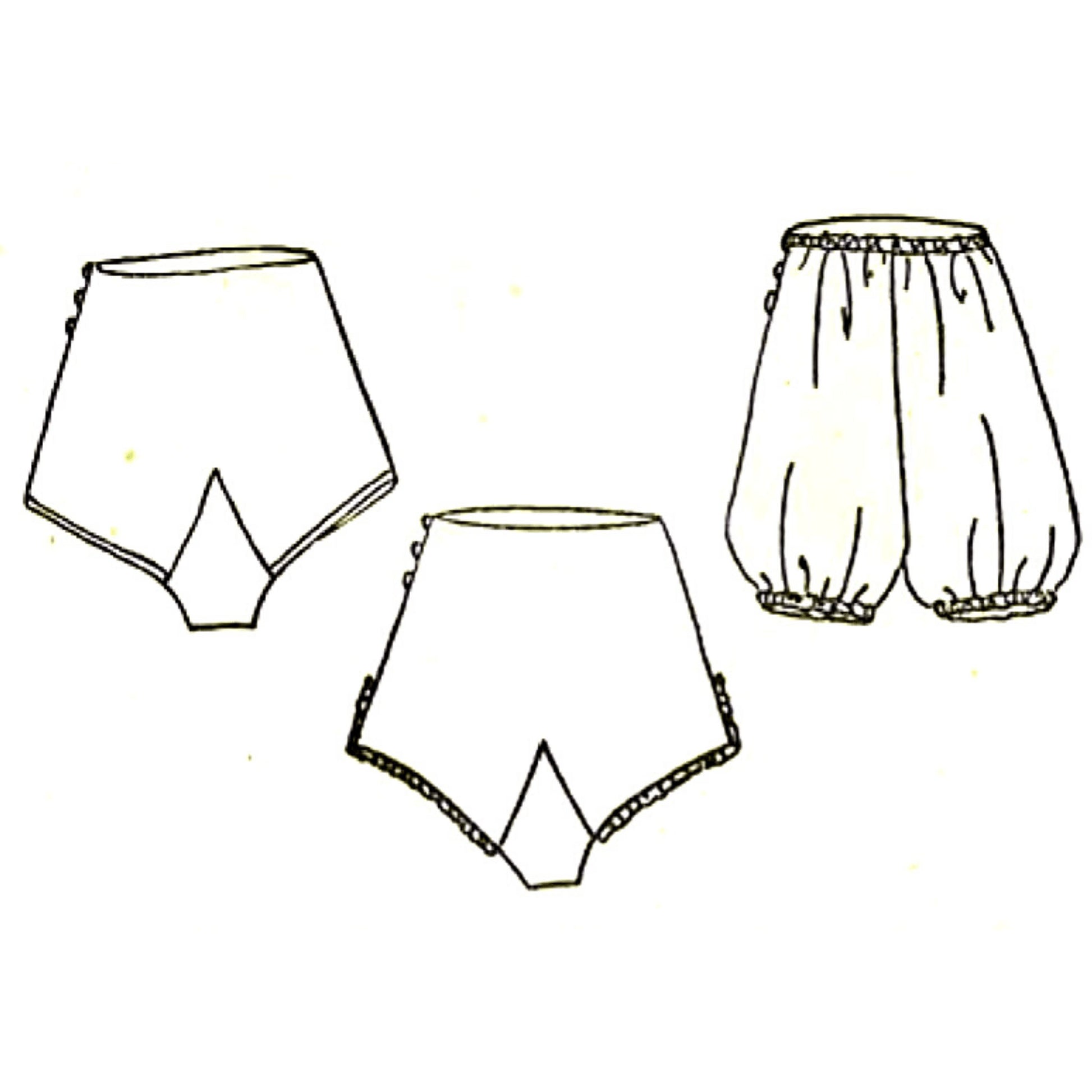 Black line drawings of women's underwear on a white background