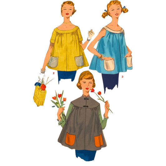 Three illustrated women in vintage-style clothing with aprons and accessories on a white background.