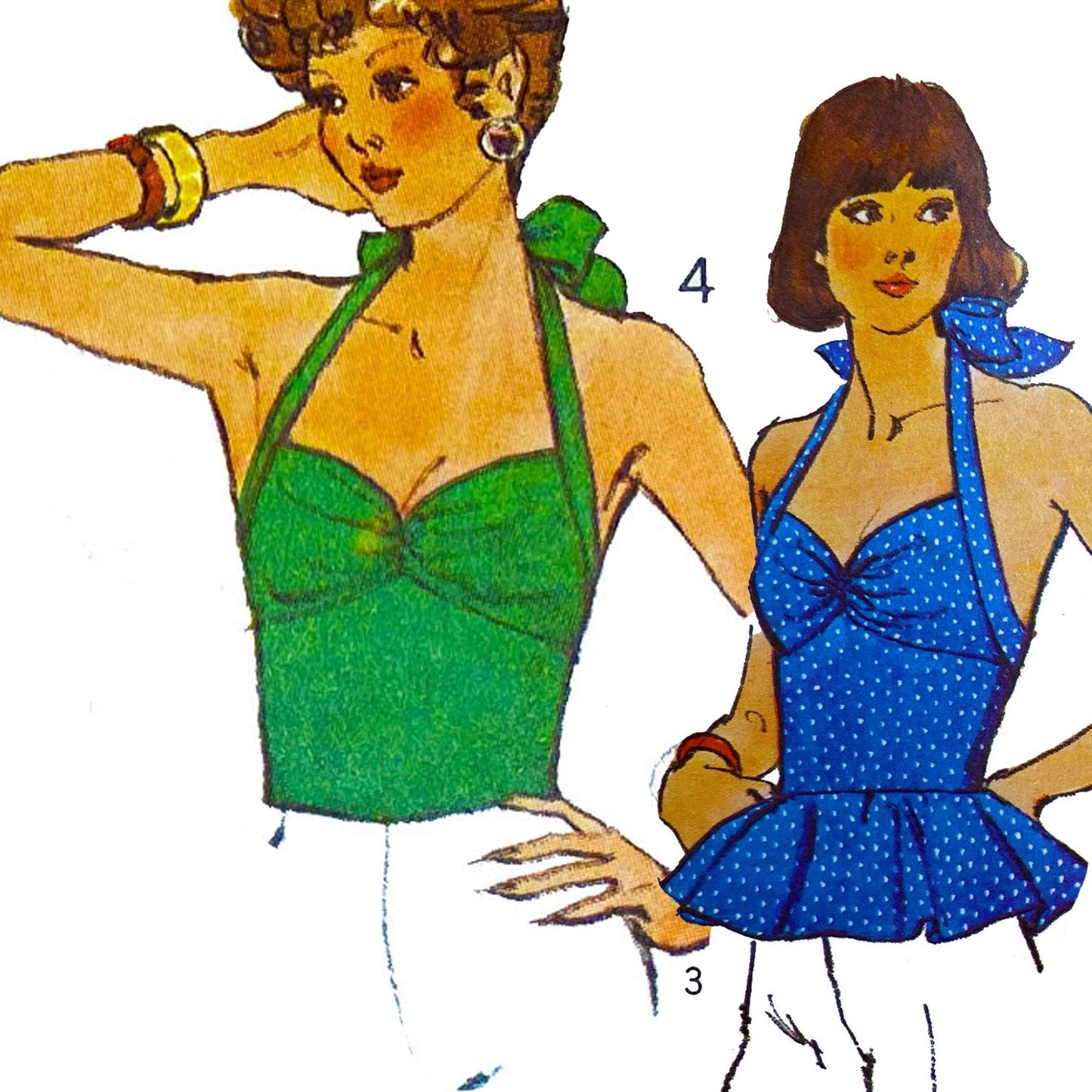 Women wearing a 1970's Collared halter neck top