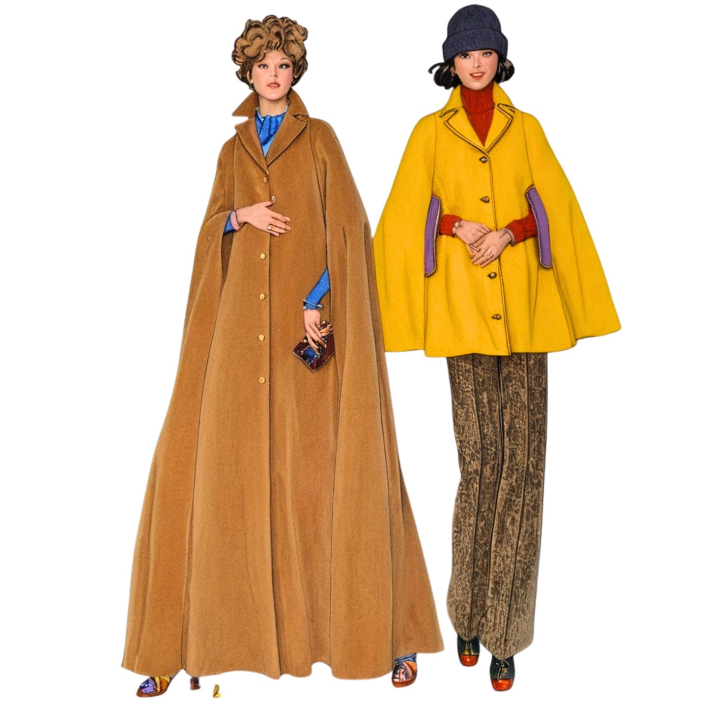 Model wearing cape in two lengths made from Simplicity 6680 pattern