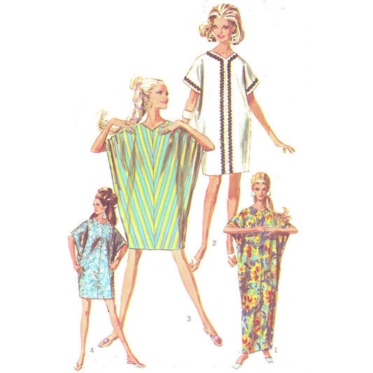   Model wearing kite dress in three lengths made from Simplicity 7650 pattern