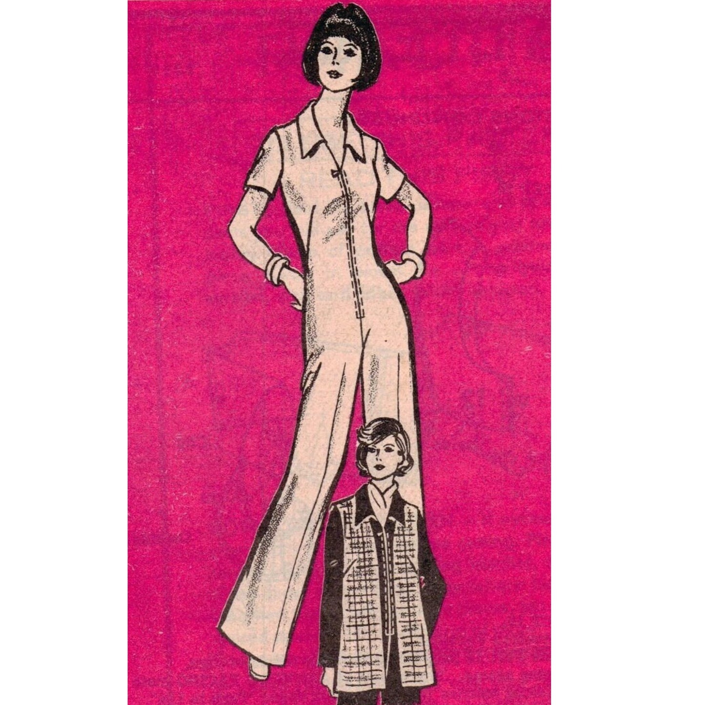 PDF - Modello vintage anni '70 – Tuta & gilet tutto in uno, cappotto senza maniche - Busto 38" (96,5 cm) - Stampa istantaneamente a casa
