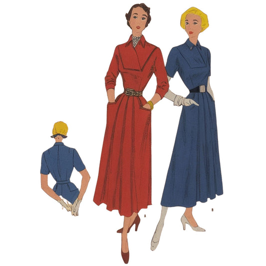 Illustration of three women wearing vintage-style dresses on a white background