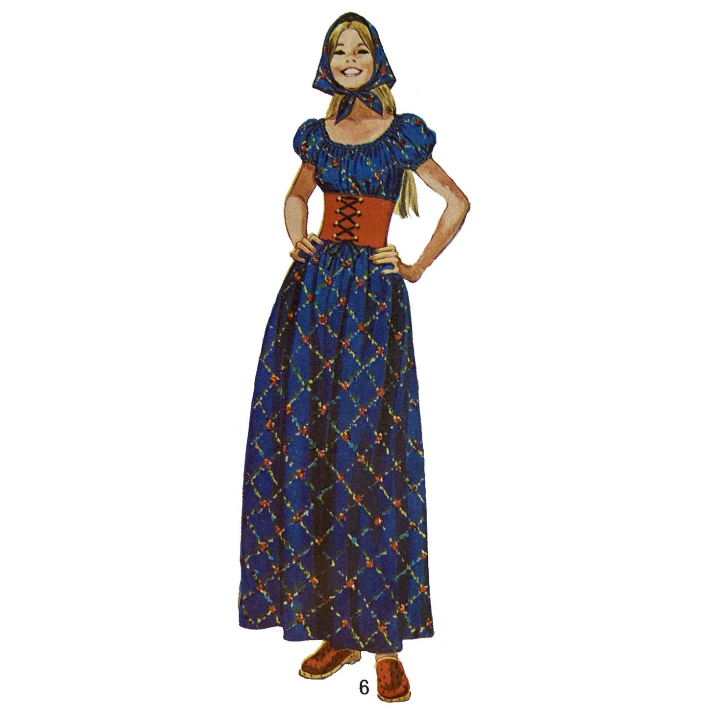 Model wearing 1970s dress in two lengths, and scarf made from Simplicity 9164 pattern