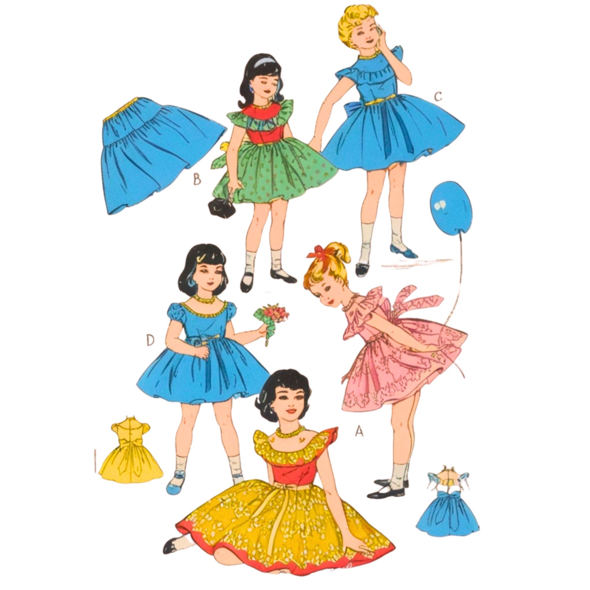 Small children with colorful dresses on a white background