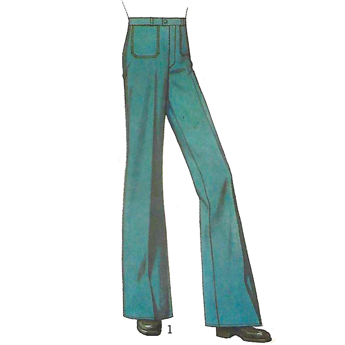 Model wearing 1970s men’s trousers made form Style 1152 36 pattern