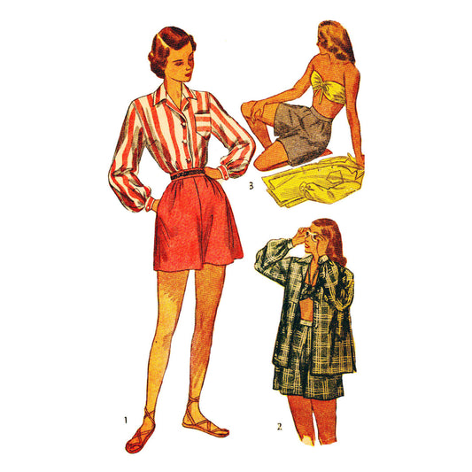 1940 Vintage Sewing Pattern B46-W40 BLOUSE-TROUSERS-OVERALLS