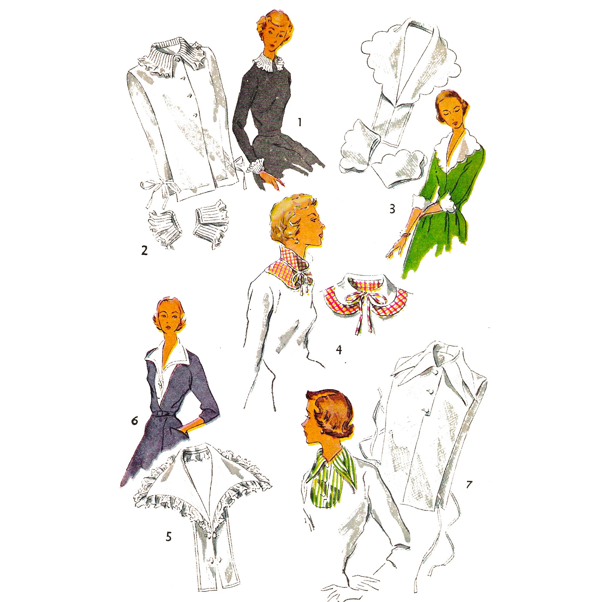 Wide Collar Pattern PDF - Vintage 1940s Sewing Pattern - Collars & Cuffs - Download ...