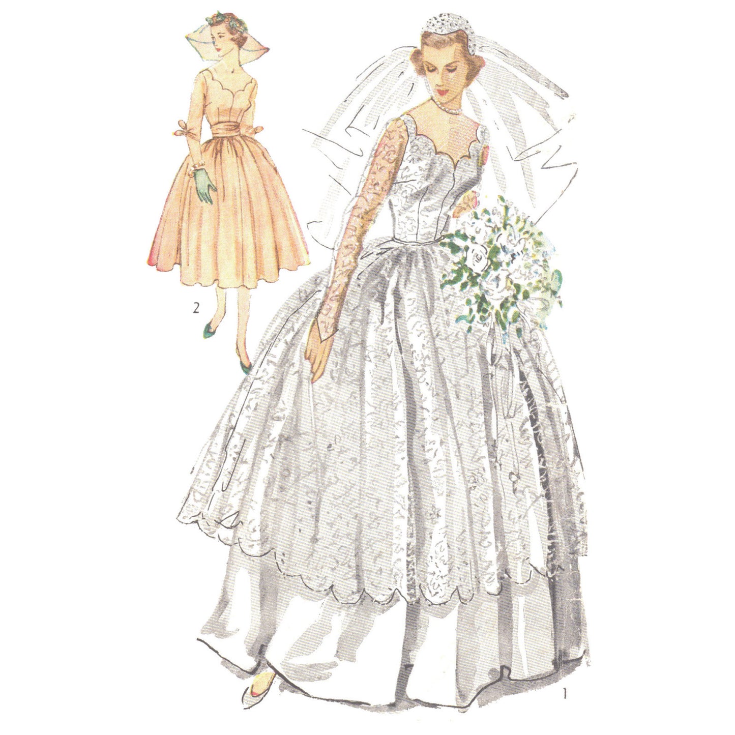 PDF - 1950s Sewing Pattern, Bridal Gown - Bust: 34” (86cm) - Download ...