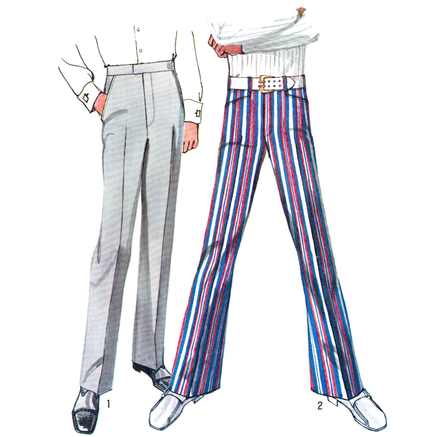 PDF-1970s Sewing Pattern, Bell-Bottom Pants-Waist: 36” (92cm