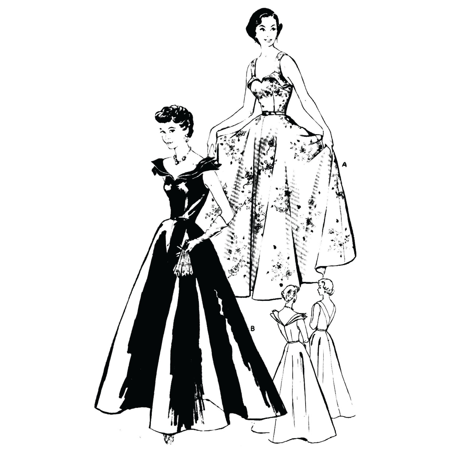 Model wearing evening dress made from Style 357 pattern