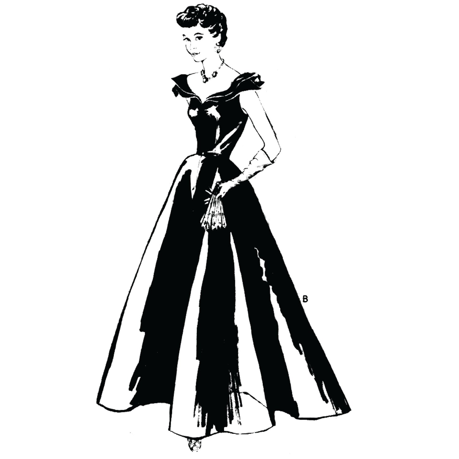 Model wearing evening dress made from Style 357 pattern