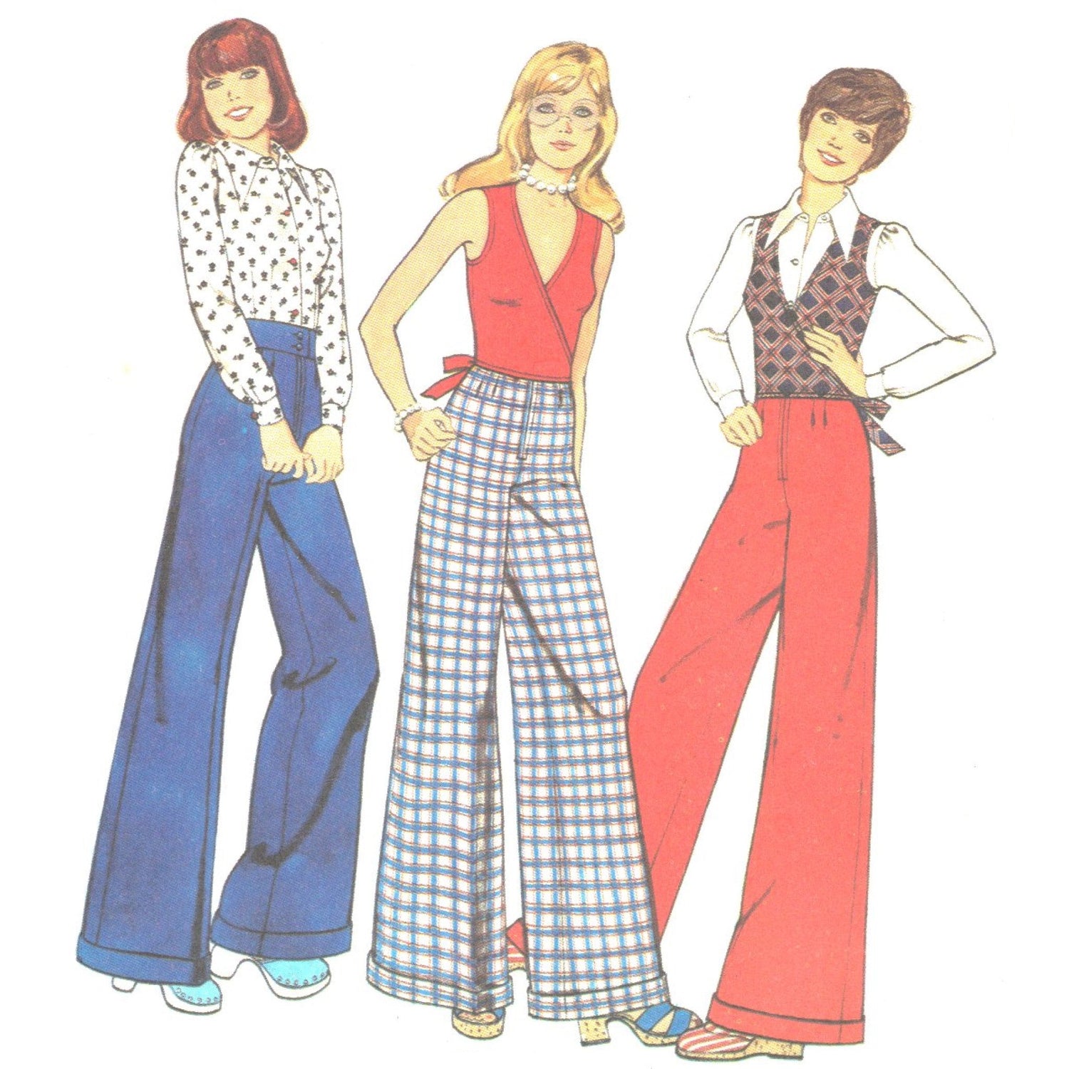 Model wearing wrap-top, blouse and trousers made from Style Pattern 4169 pattern