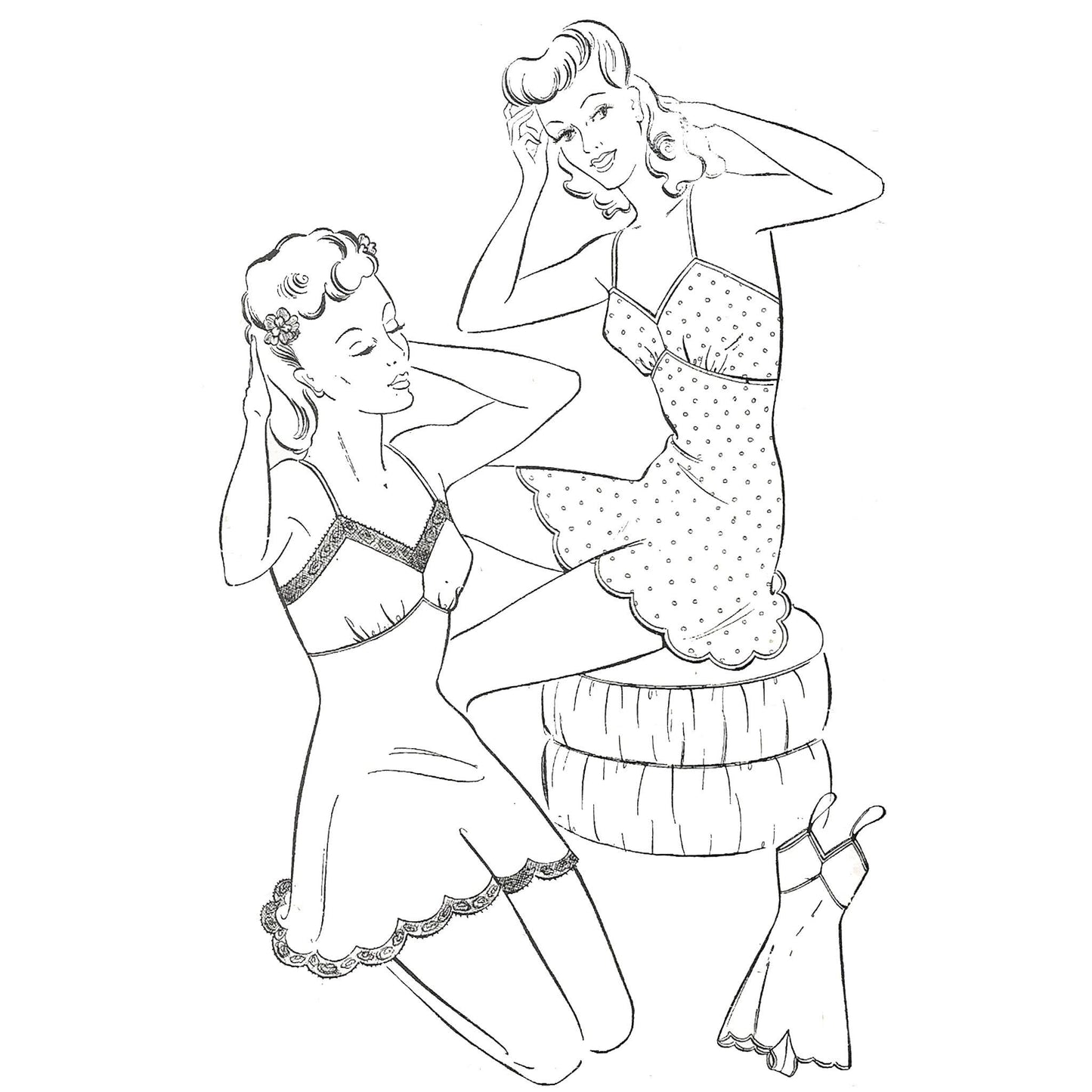Outline drawing of 1940s lingerie made from Style 4643 pattern