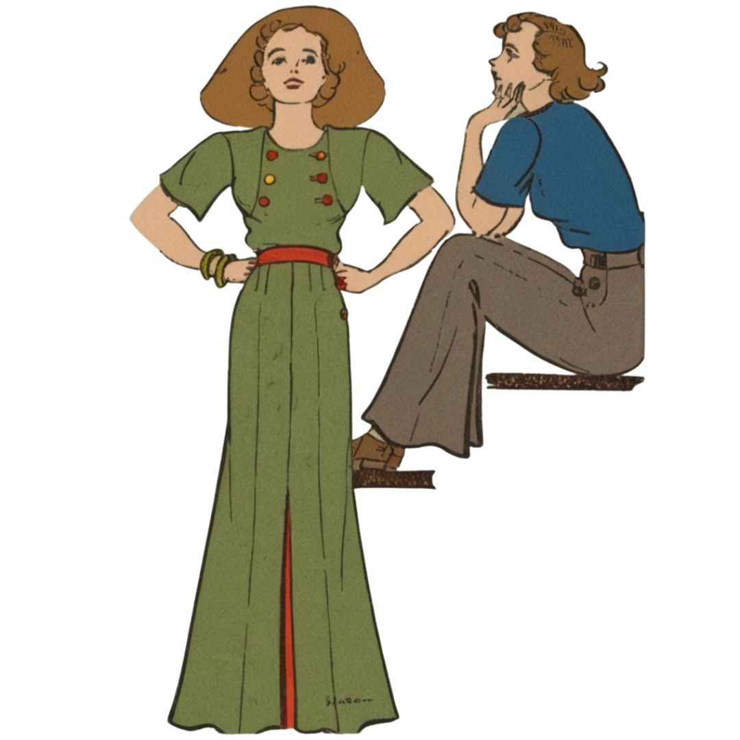 Vintage 1930s Pattern, Beach Pajama High Waist Trousers, Pants - Bust 31" (79cm)