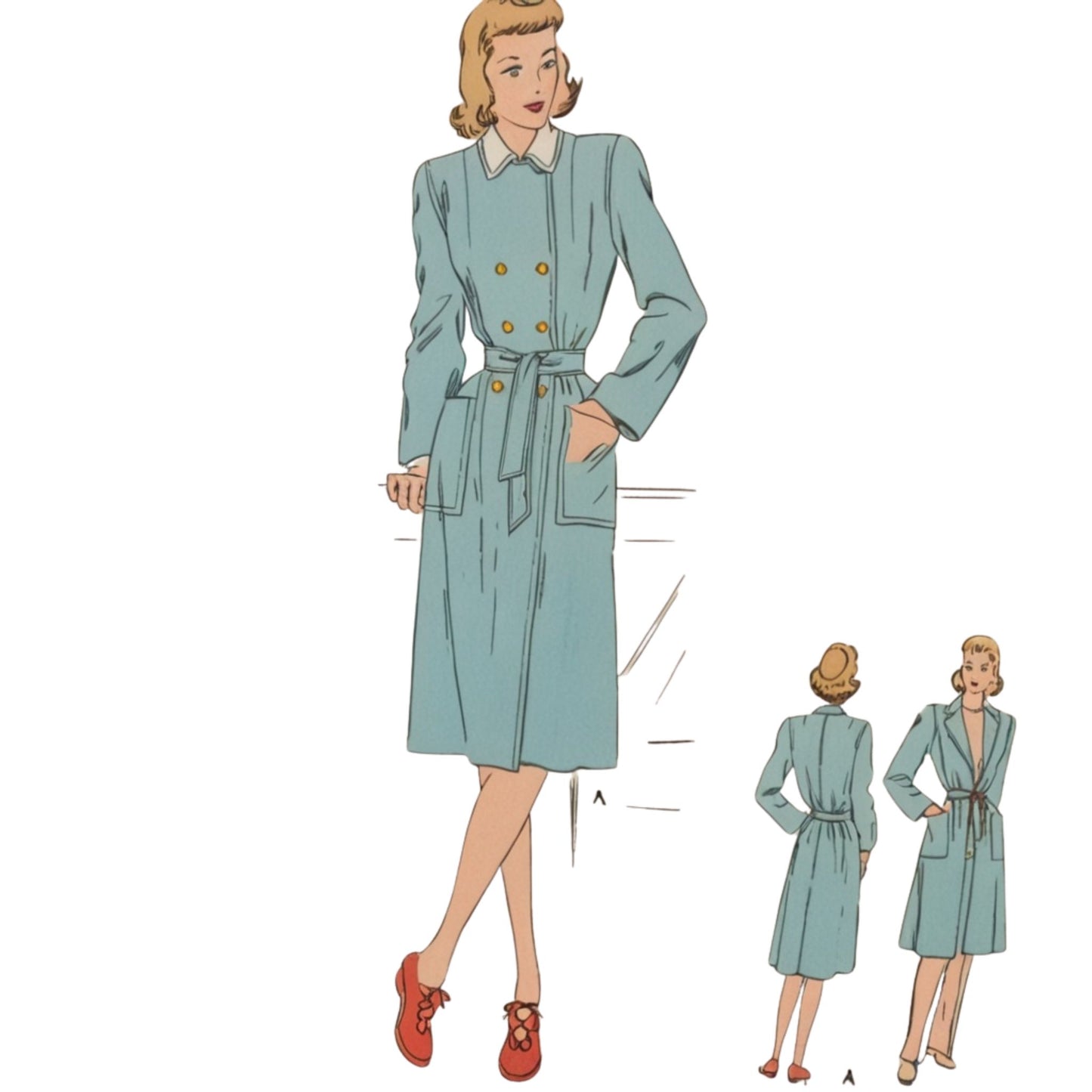 Vintage-style dress pattern illustration on a white background