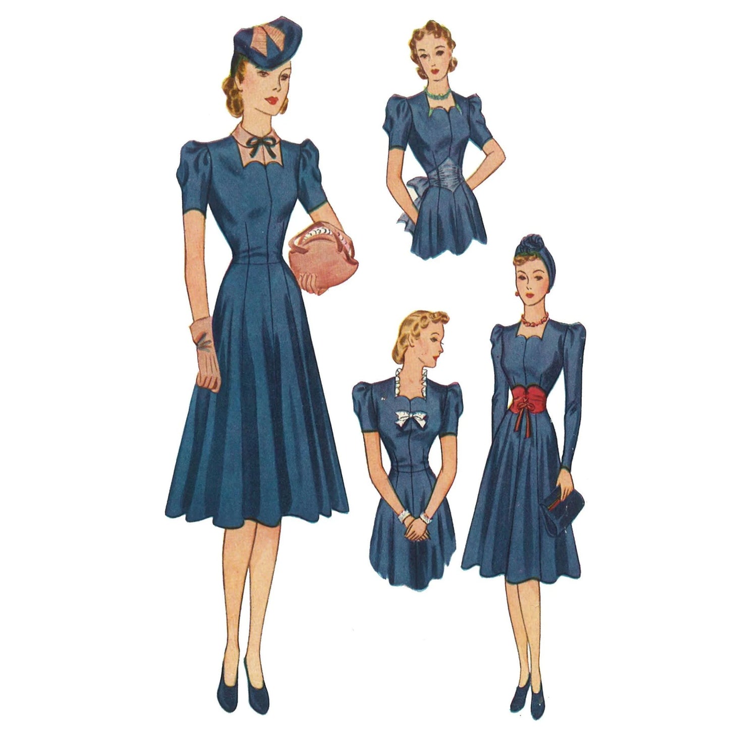 PDF - Vestido de Chá Padrão de costura   dos anos 1940 & Conjunto de Acessórios - Download